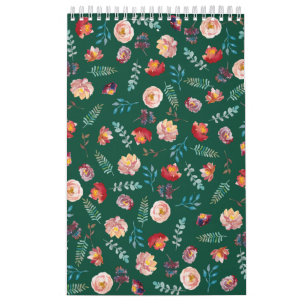 Green Seamless Floral Pattern Calendar