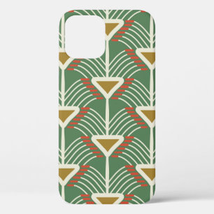 green seamless pattern with lines and geometry sha iPhone 12 case