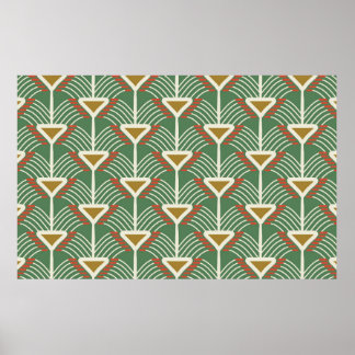 green seamless pattern with lines and geometry sha poster