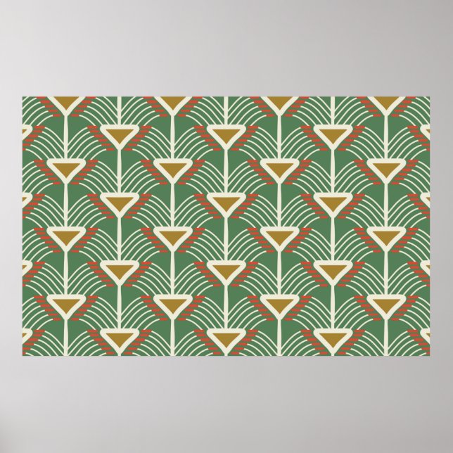green seamless pattern with lines and geometry sha poster (Front)