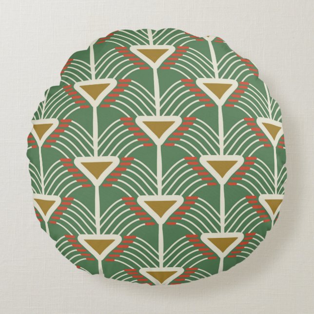 green seamless pattern with lines and geometry sha round pillow (Front)