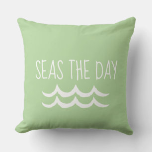 Green Seas the Day Waves Nautical Throw Pillow
