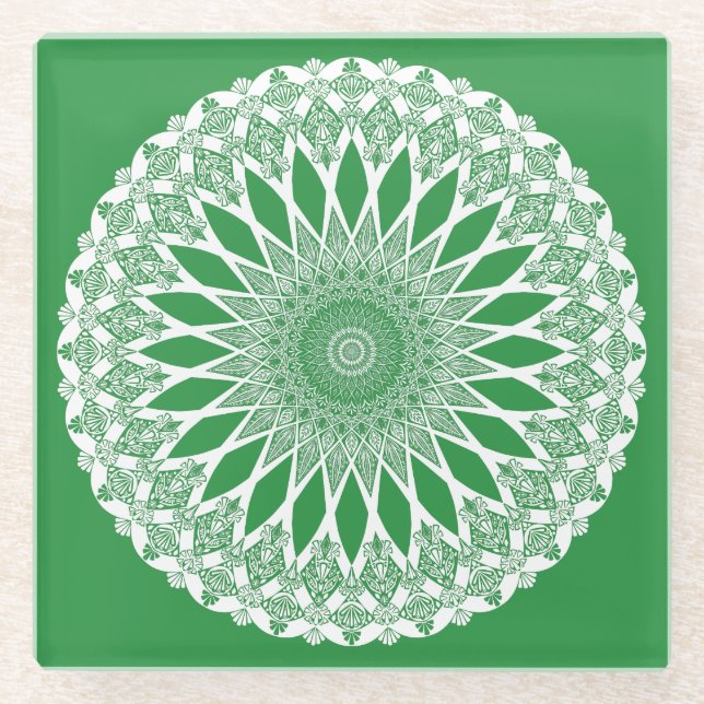 Green Seaweed Tristyns Mandala Glass Coaster (Front)