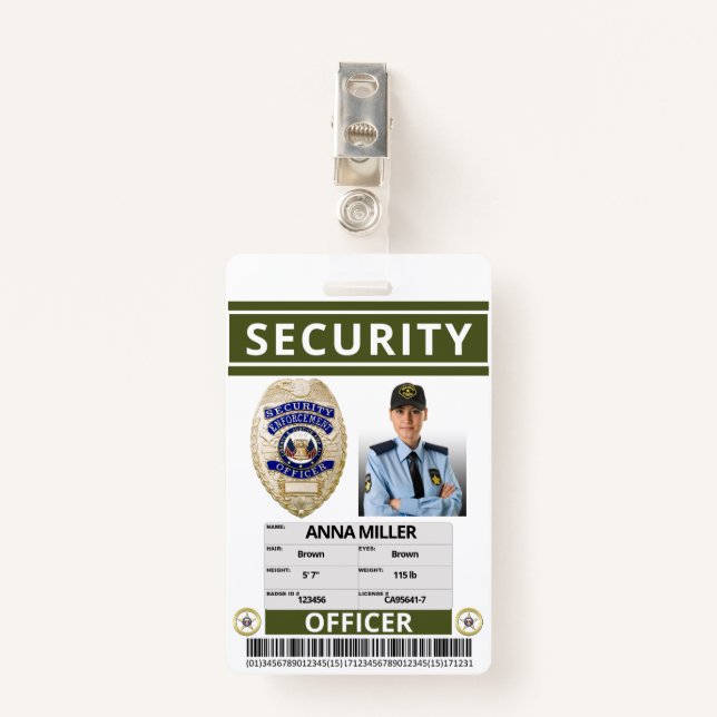 Green Security Guard Create Your Own Employee Badge (Front with Clip)