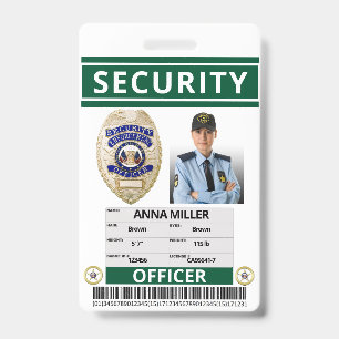 Green Security Officer Custom Print Guard Employee Badge