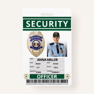 Green Security Officer Custom Print Guard Employee Badge