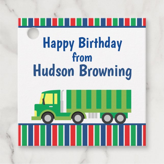Green Semi Truck Personalized Favour Gift Card Tag (Front)