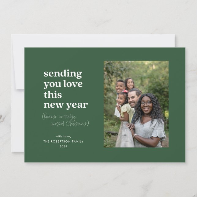 Green Sending You Love This New Year  Holiday Card (Front)