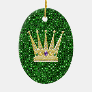 Green Sequin Effect Ornament w/Mardi Gras Crowns
