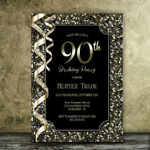 Green Sequins 90th Birthday Party Invitation