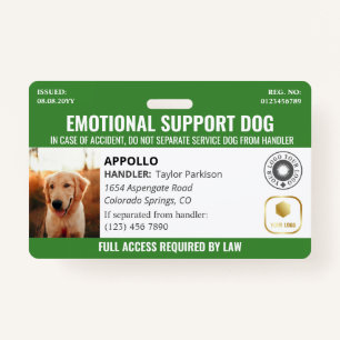 Green Service Dog 2 Logo & Photo ID Badge