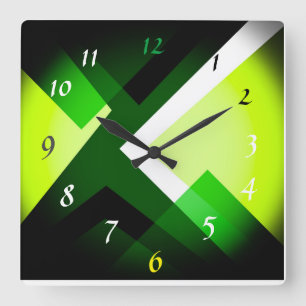 Green Shades Black Pattern Square Wall Clock