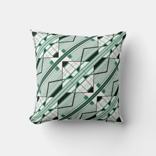 Green Shades Black White Diagonal Large Tile Motif Throw Pillow