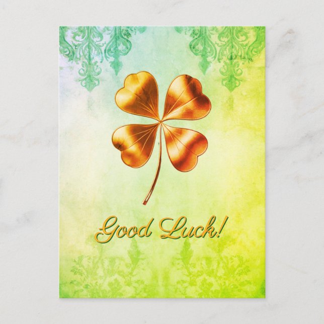 Green Shades Four-leaf Clover Good Luck Postcard (Front)