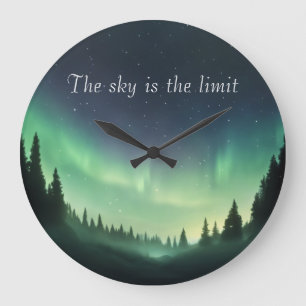 Green Shades of Northern Lights Night Sky Large Clock
