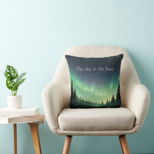 Green Shades of Northern Lights Night Sky Throw Pillow