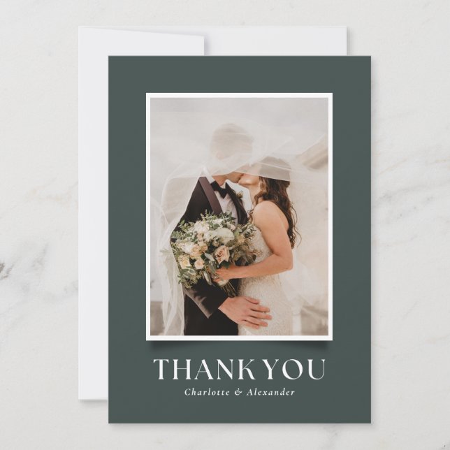  Green Shadow Effect Photo Wedding Thank You CARD (Front)