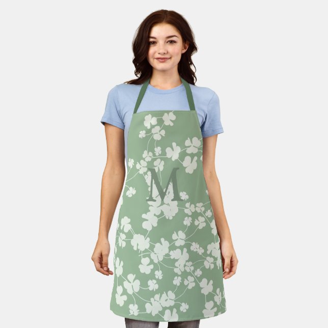 Green Shamrock bouquet monogram Apron (Worn)