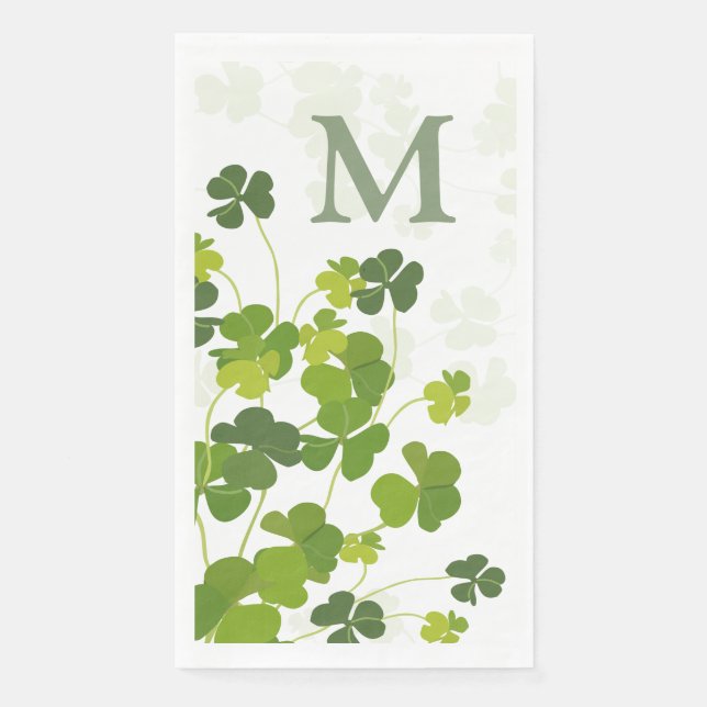 Green Shamrock bouquet monogram Napkin (Front)