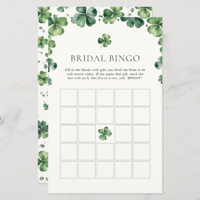 Green Shamrock Bridal Shower Bridal Bingo  (Front/Back)