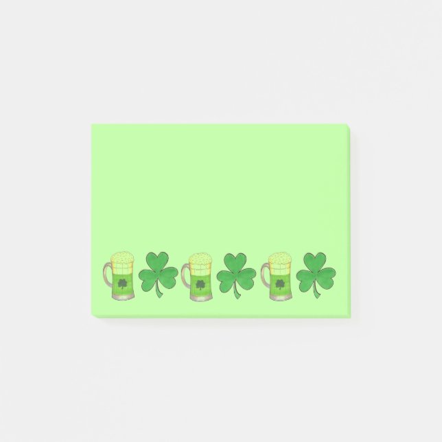 Green Shamrock Clover Beer Mug St. Patrick's Day Post-it Notes (Front)