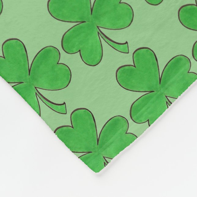 Green Shamrock Clover Lucky St. Patrick's Day Fleece Blanket (Corner)