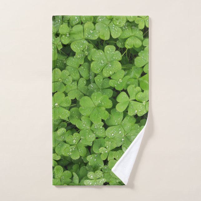 Green shamrock clover natural towel (Hand Towel)