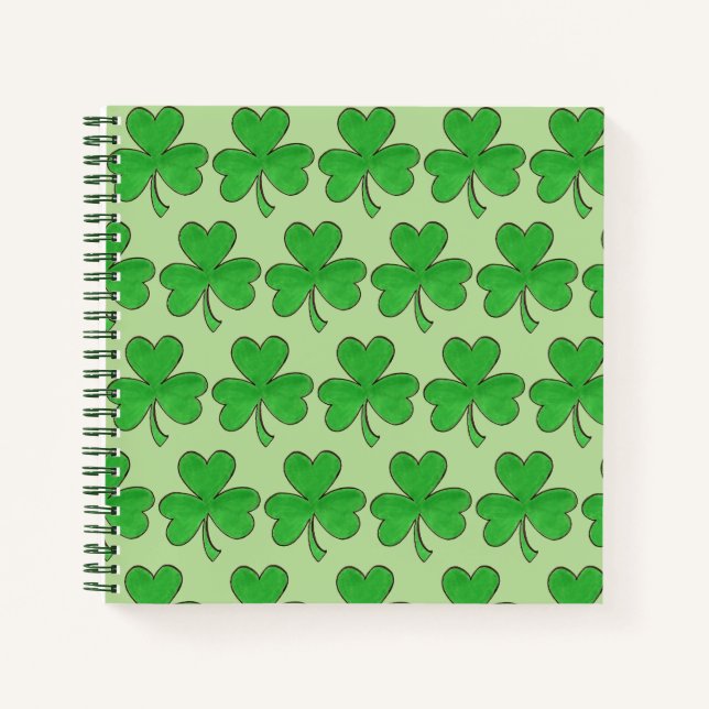 Green Shamrock Clover St. Paddy's Day Personalized Notebook (Front)