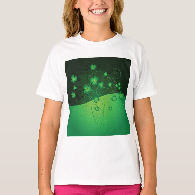 Green Shamrock Clover St Patrick’s Day Luck T-Shirt (Front)