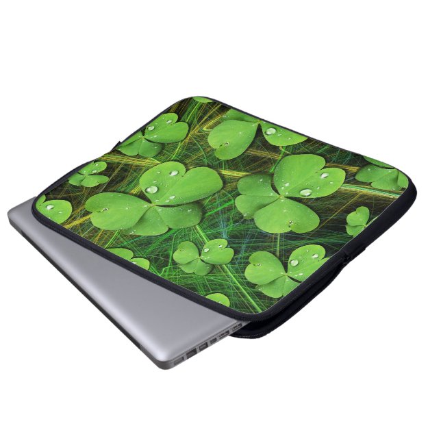 Green Shamrock Clover St Patrick's Day Laptop Slee Sleeve (Front Bottom)