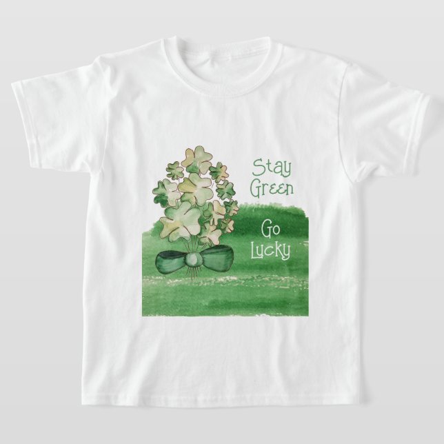 Green Shamrock Clover Watercolor T-Shirt (Laydown)