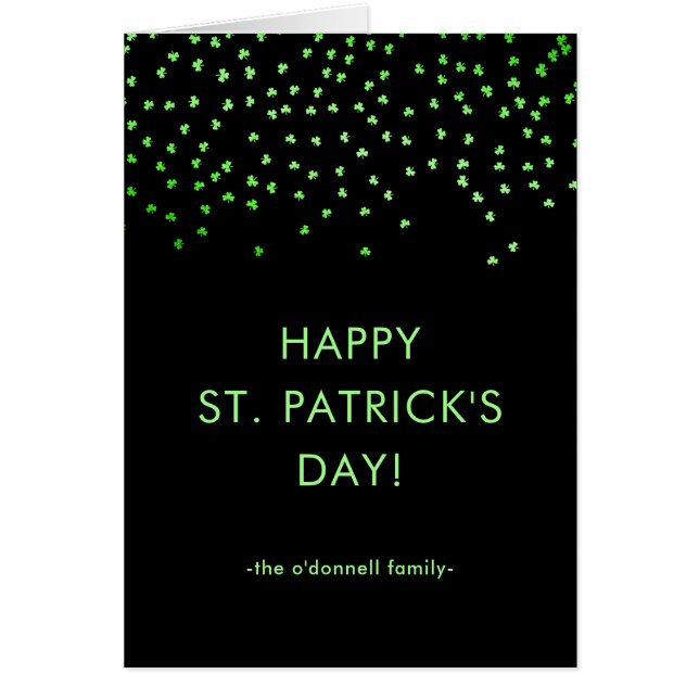 Green Shamrock Confetti on Black St Patrick's Day (Front)