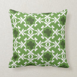 Green Shamrock Damask Throw Pillow