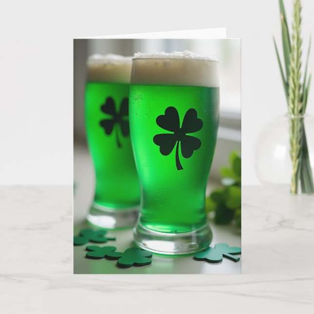 Green Shamrock Drinks Pattern Card (Front)
