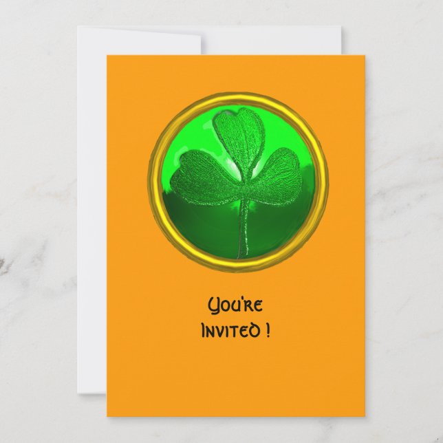 GREEN SHAMROCK GEMSTONE ,ST PATRICK'S DAY PARTY INVITATION (Front)