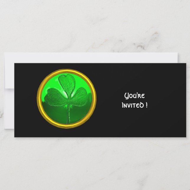 GREEN SHAMROCK GEMSTONE ,ST PATRICK'S DAY PARTY INVITATION (Front)