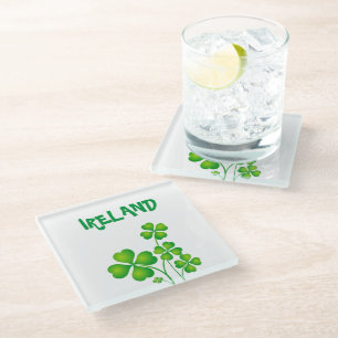 Green Shamrock  Glass Coaster