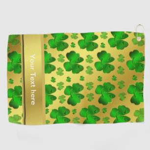 green, shamrock, gold, shiny, text, santa petricks golf towel
