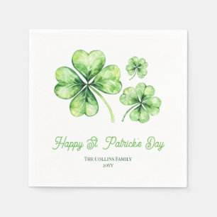 Green Shamrock Happy Saint Patricks Day Party Napkin