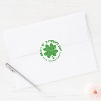 Green Shamrock Happy St. Patrick's Day Classic Round Sticker