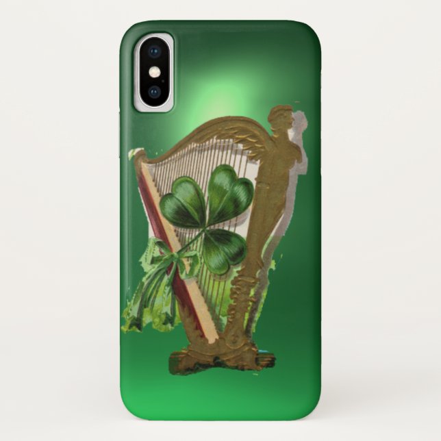 GREEN SHAMROCK HARP green Case-Mate iPhone Case (Back)