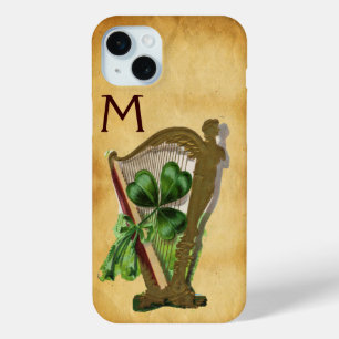 GREEN SHAMROCK HARP PARCHMENT MONOGRAM iPhone 15 MINI CASE