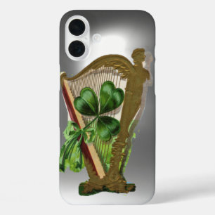 GREEN SHAMROCK HARP white iPhone 16 Plus Case