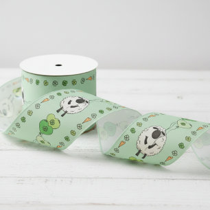 Green Shamrock Heart Balloons & Irish Sheep Grosgrain Ribbon