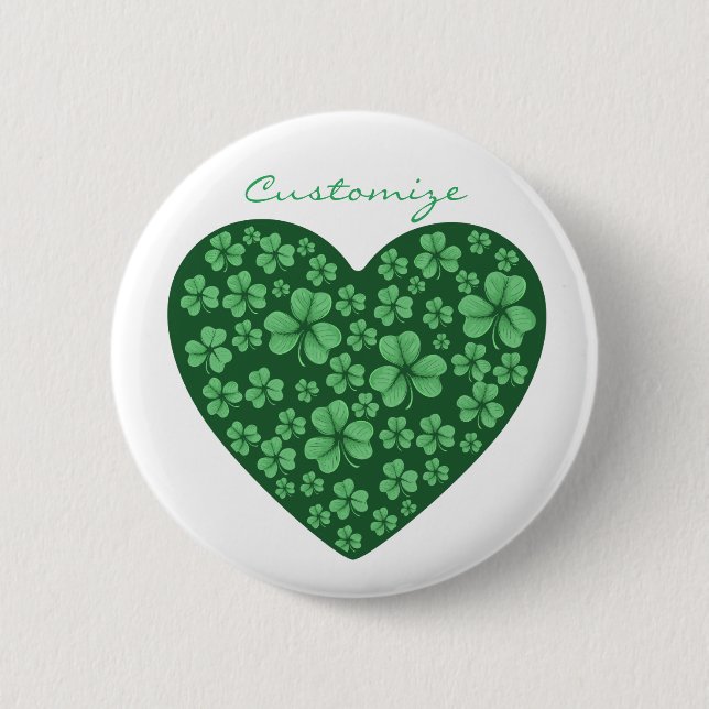 green Shamrock heart St Patrick's Day 2 Inch Round Button (Front)