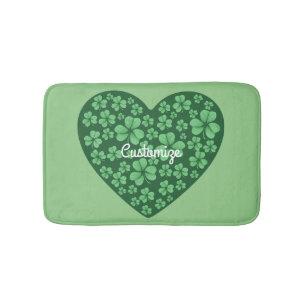 Green Shamrock Heart St Patrick's Day Bath Mat
