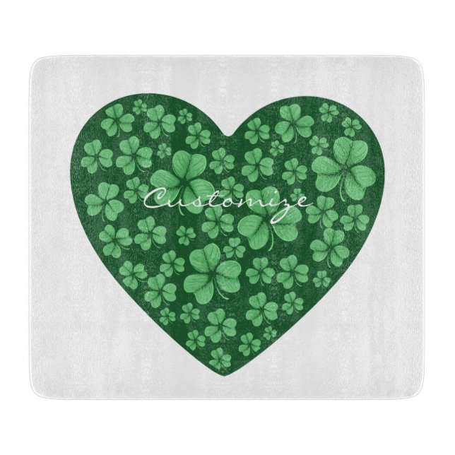 green Shamrock heart St Patrick's Day Cutting Board (Front)