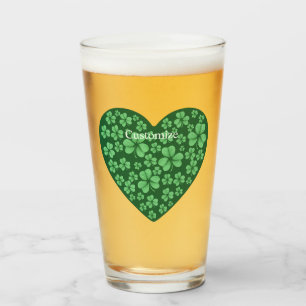 Green Shamrock heart St Patrick's Day Glass