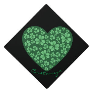 green Shamrock heart St Patrick's Day Graduation Cap Topper