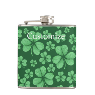 Green Shamrock heart St Patrick's Day Hip Flask